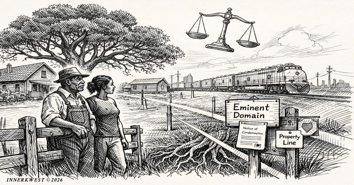 Georgia farmland and rural homestead representing generational Black landownership threatened by infrastructure expansion.
